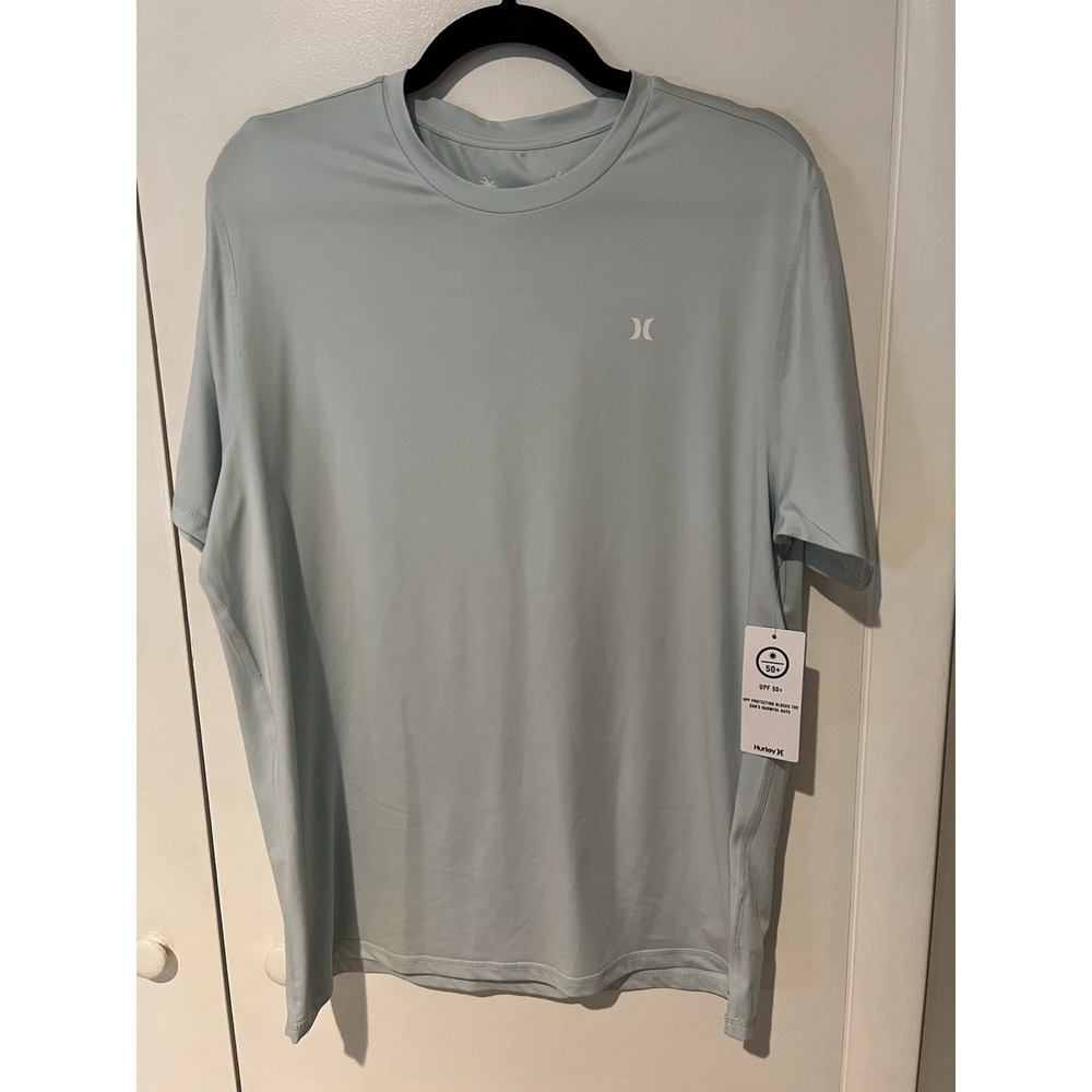 NWT Hurley Men's Icon Hybrid UPF Short Sleeve Tee Size Medium Light Blue New‎
